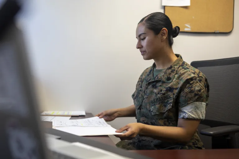 A Marine begins to respond to a Statement of Reasons for her security clearance